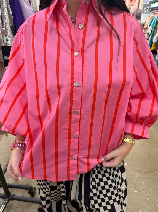 Pre Order:Pink&Red Striped Top