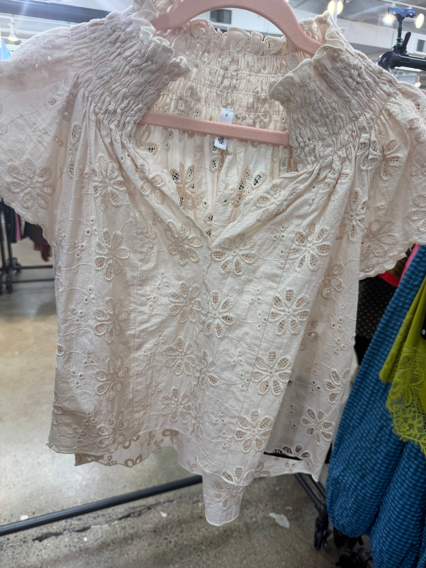 Pre Order:Floral Beige Eyelet Top