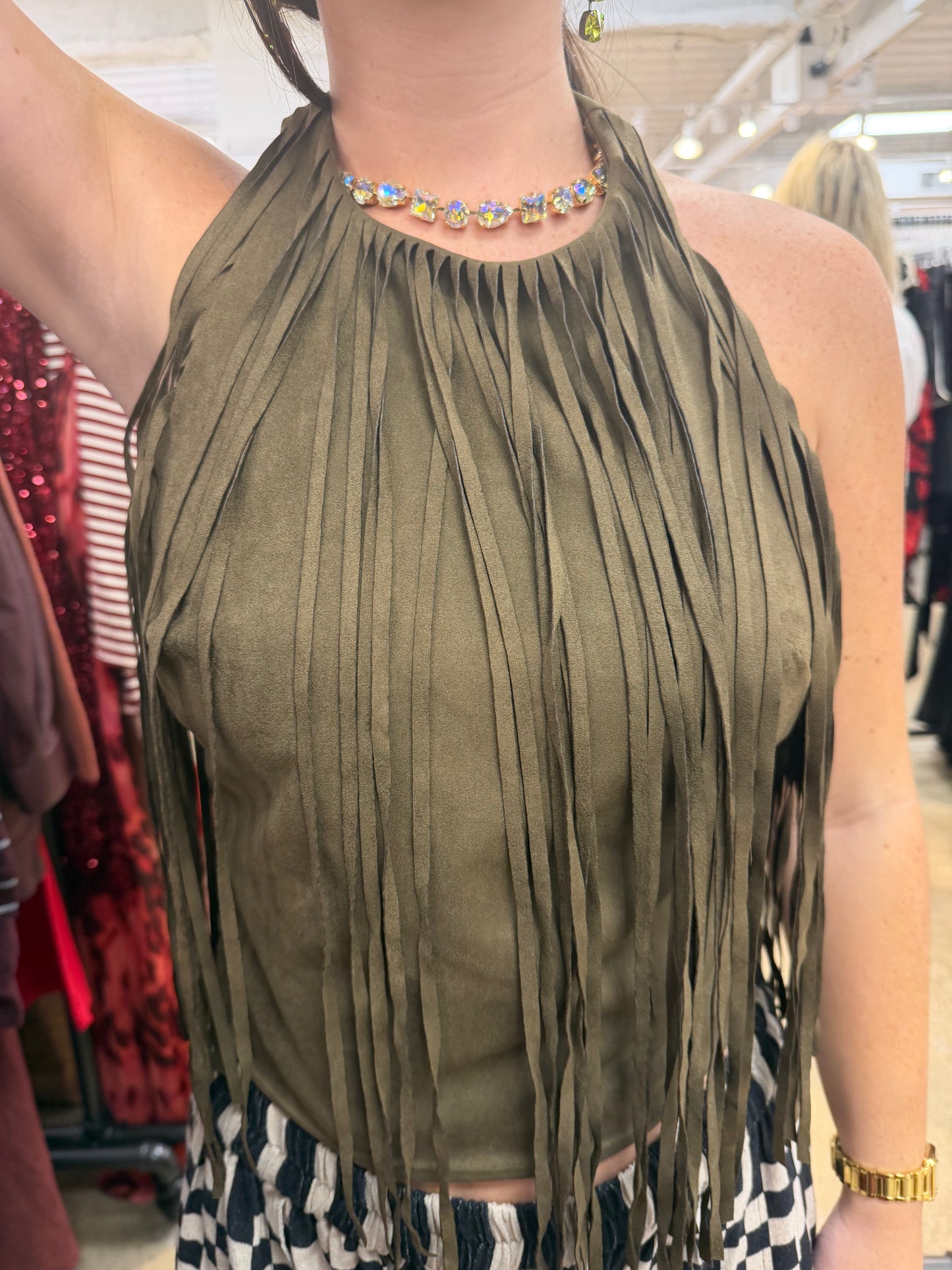 Pre Order: Olive Fringe HALTER TOP