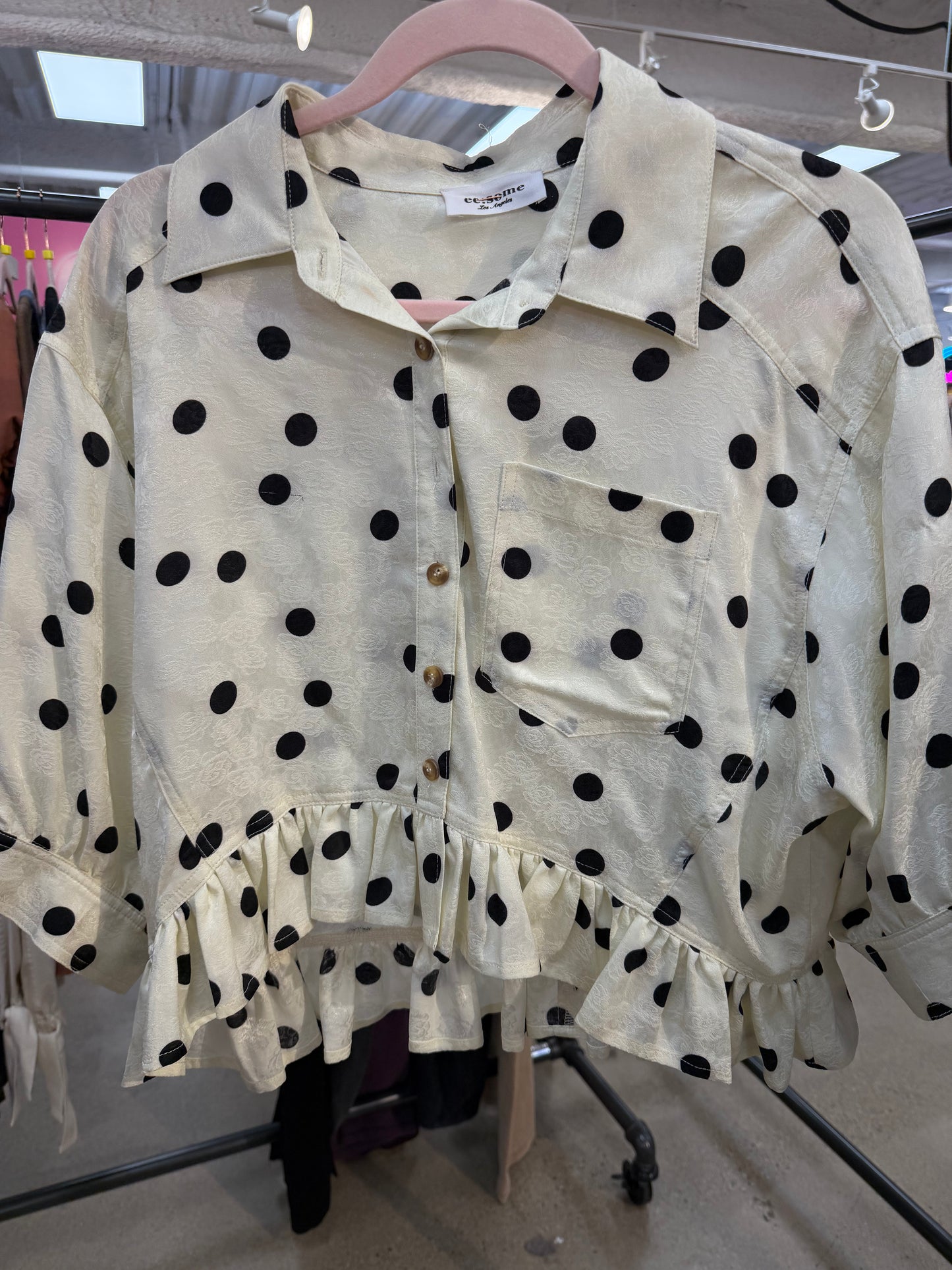 White Polka Dot Floral Top