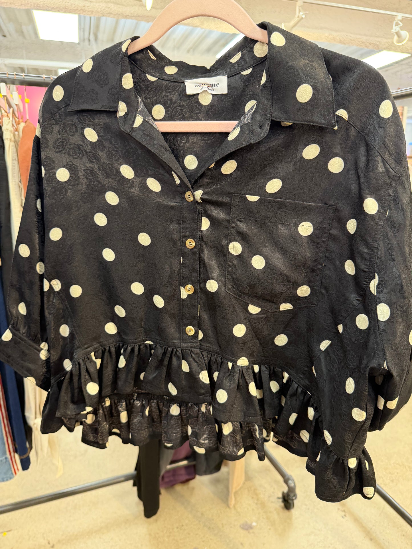 PRE ORDER Black Polka Dot Floral Top
