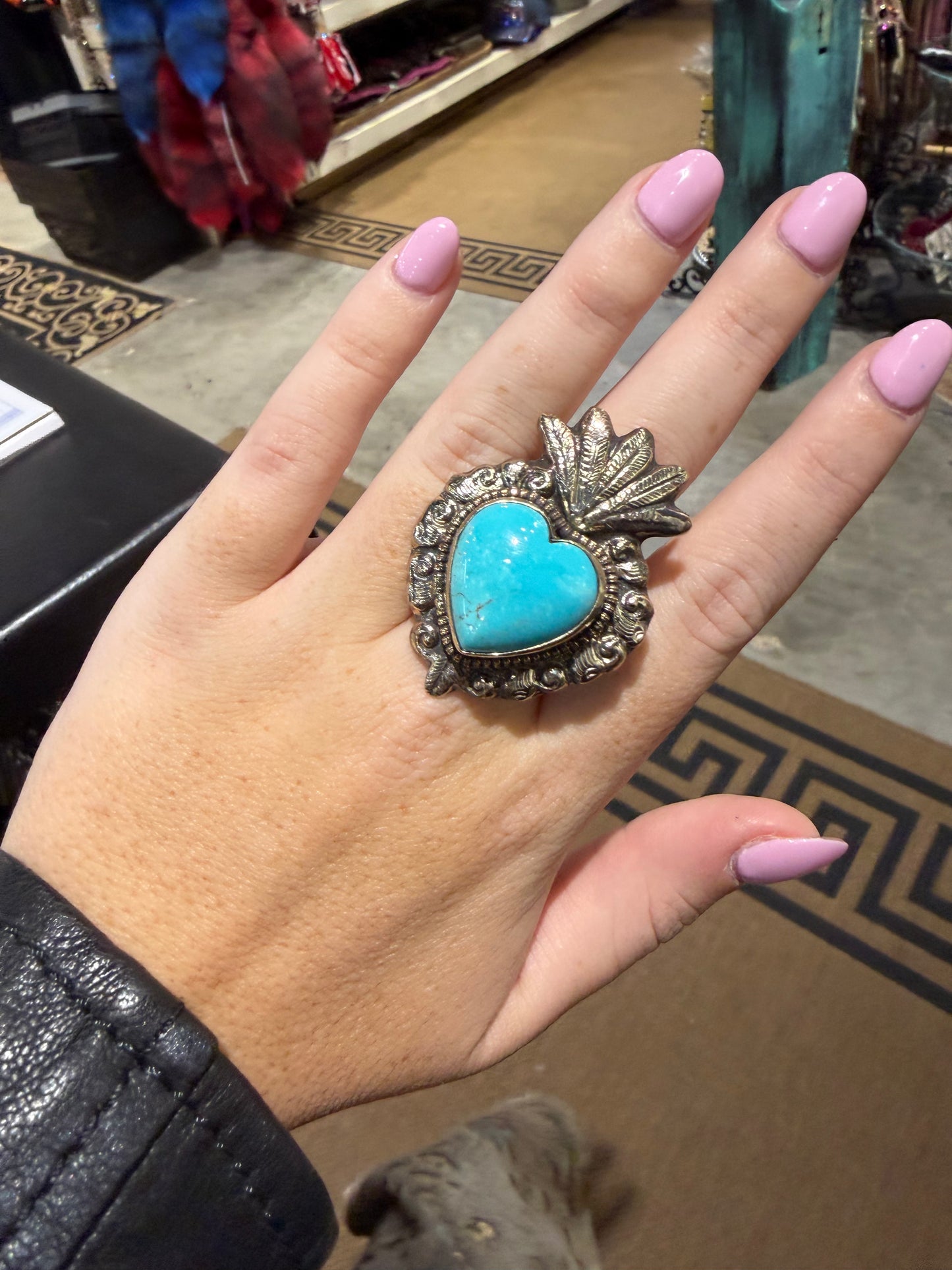 Turquoise Heart Silver Ring