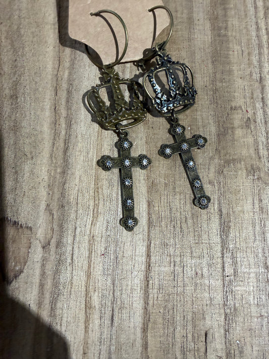 Crown Cross Earrings