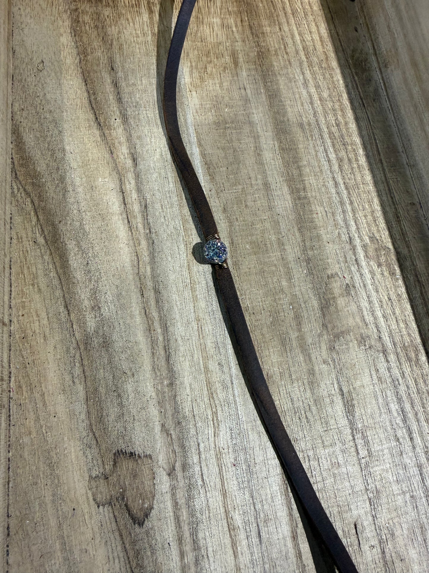 Leather With Blue Multi Sparkle Necklace