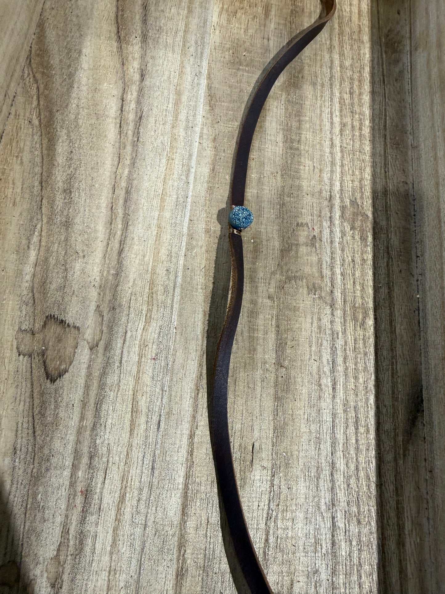 Leather With Blue Sparkle Necklace