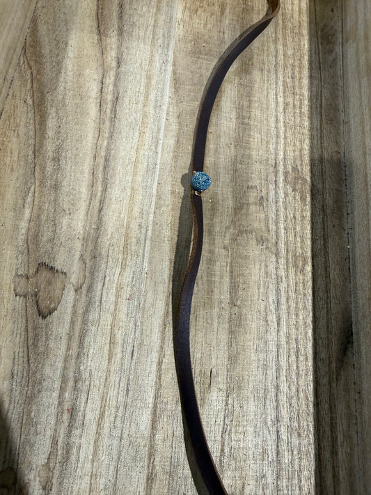 Leather With Blue Sparkle Necklace