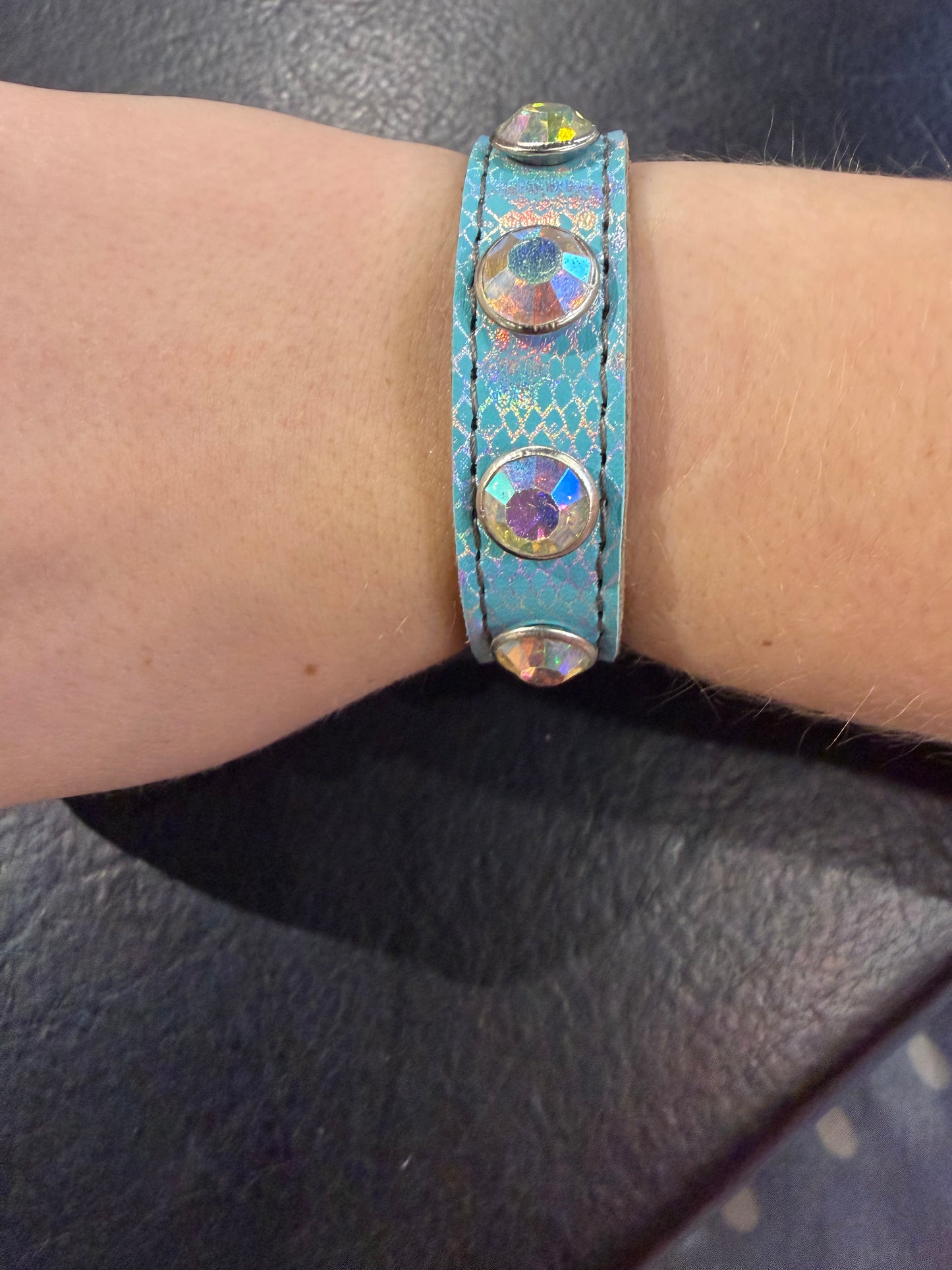 Blue Mermaid Leather Bling Bracelet