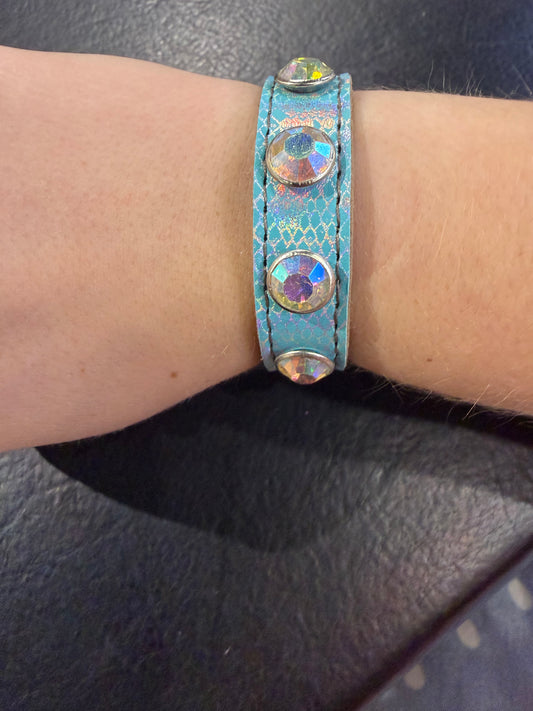Blue Mermaid Leather Bling Bracelet