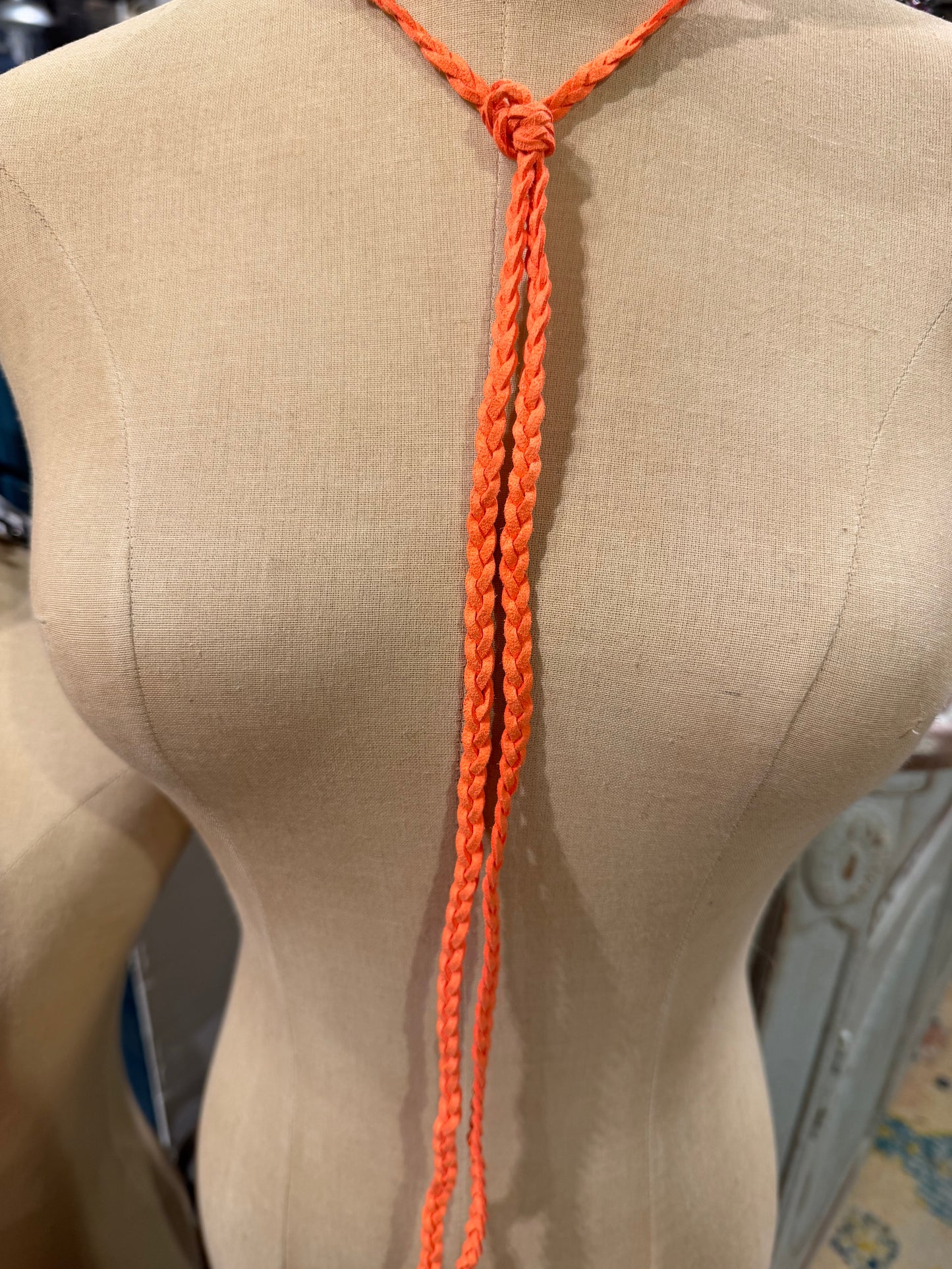 Orange Braided Tassel Wrap Choker