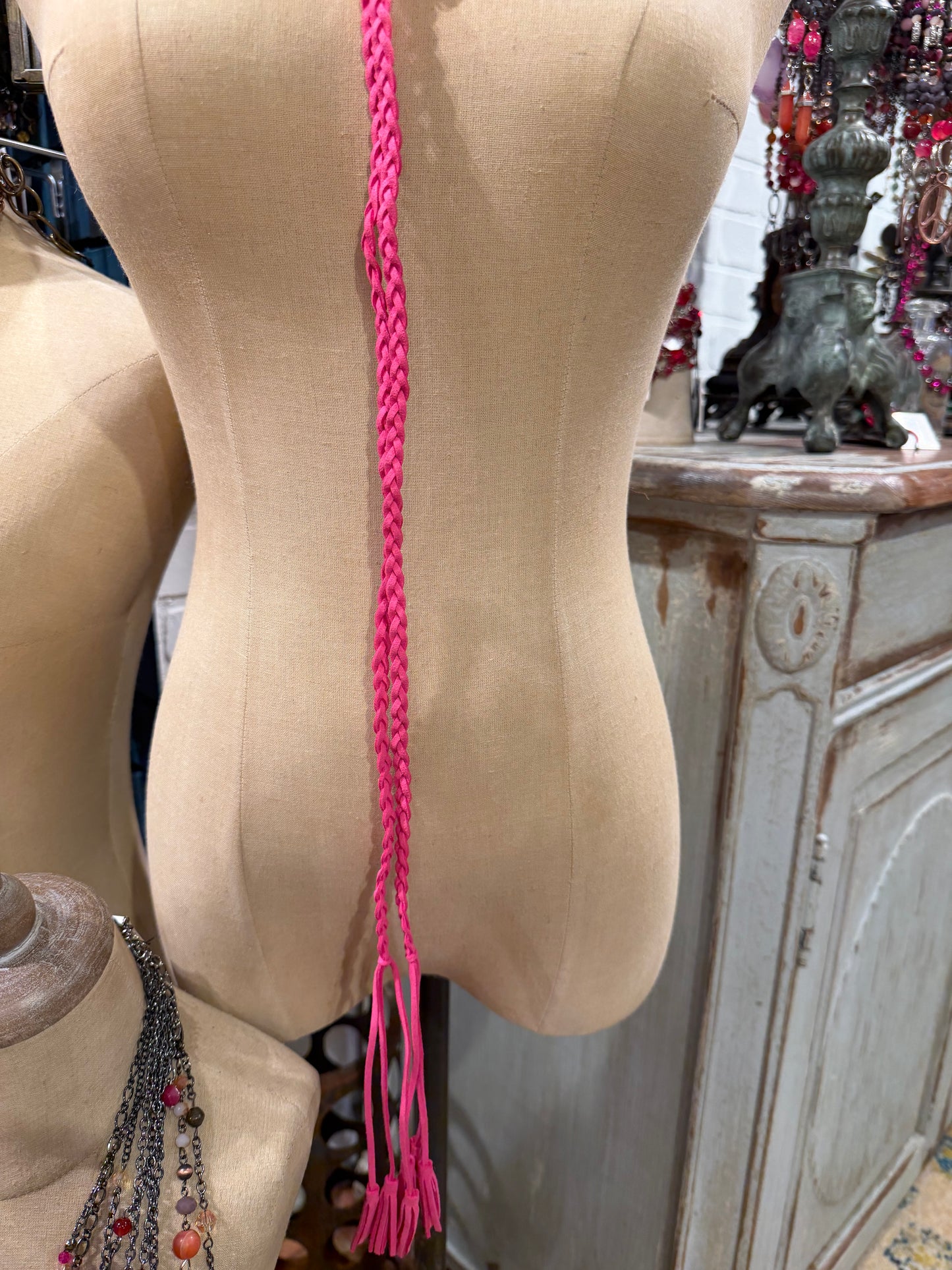 Pink Braided Tassel Wrap Choker ￼