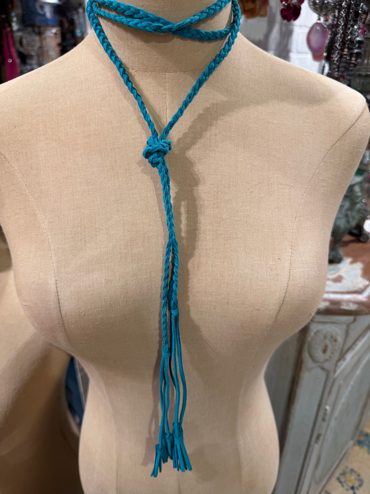 Blue Braided Tassel Wrap Choker