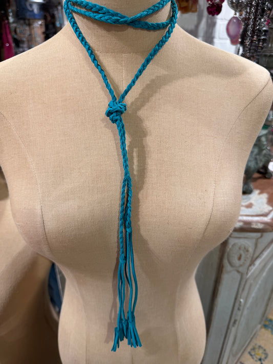 Blue Braided Tassel Wrap Choker