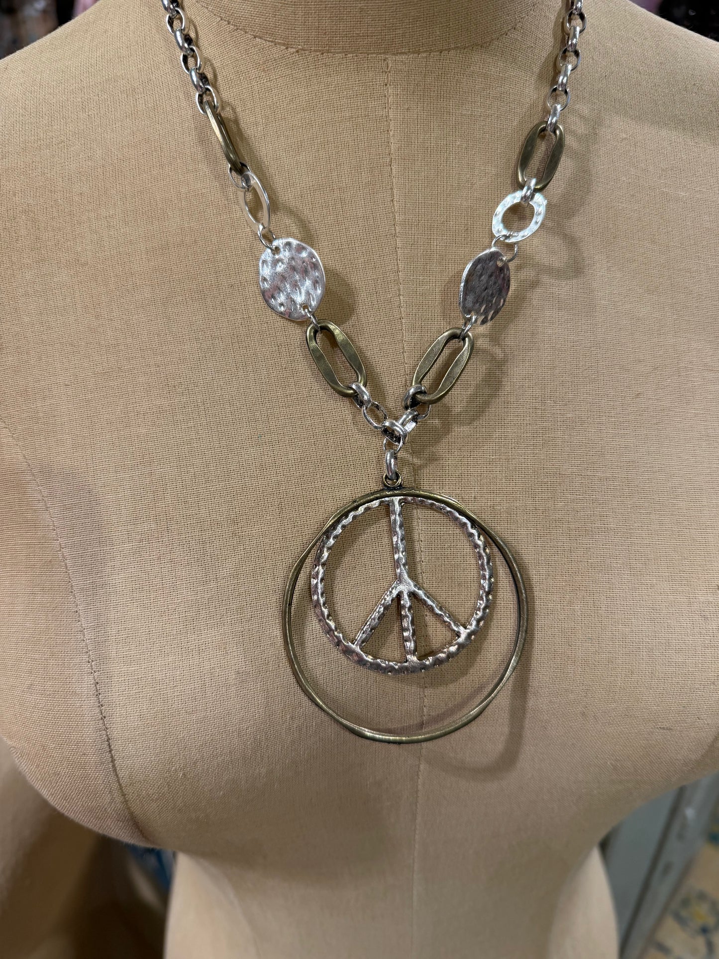 Mixed Metal Peace Sign Necklace