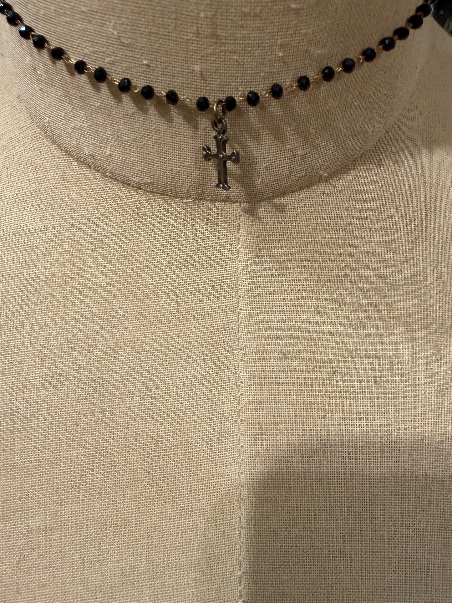 Mini Beaded Black Cross Choker