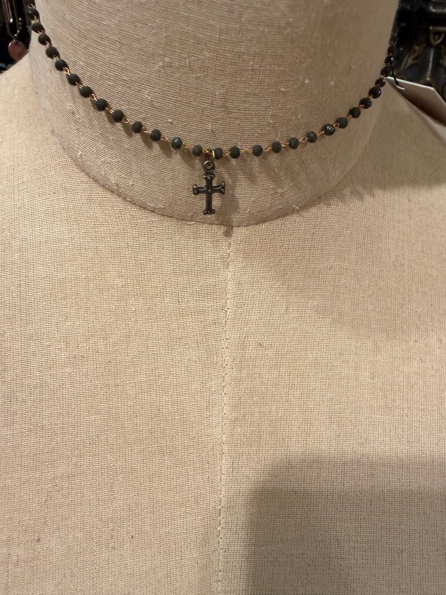 Mini Beaded Gray Cross Choker