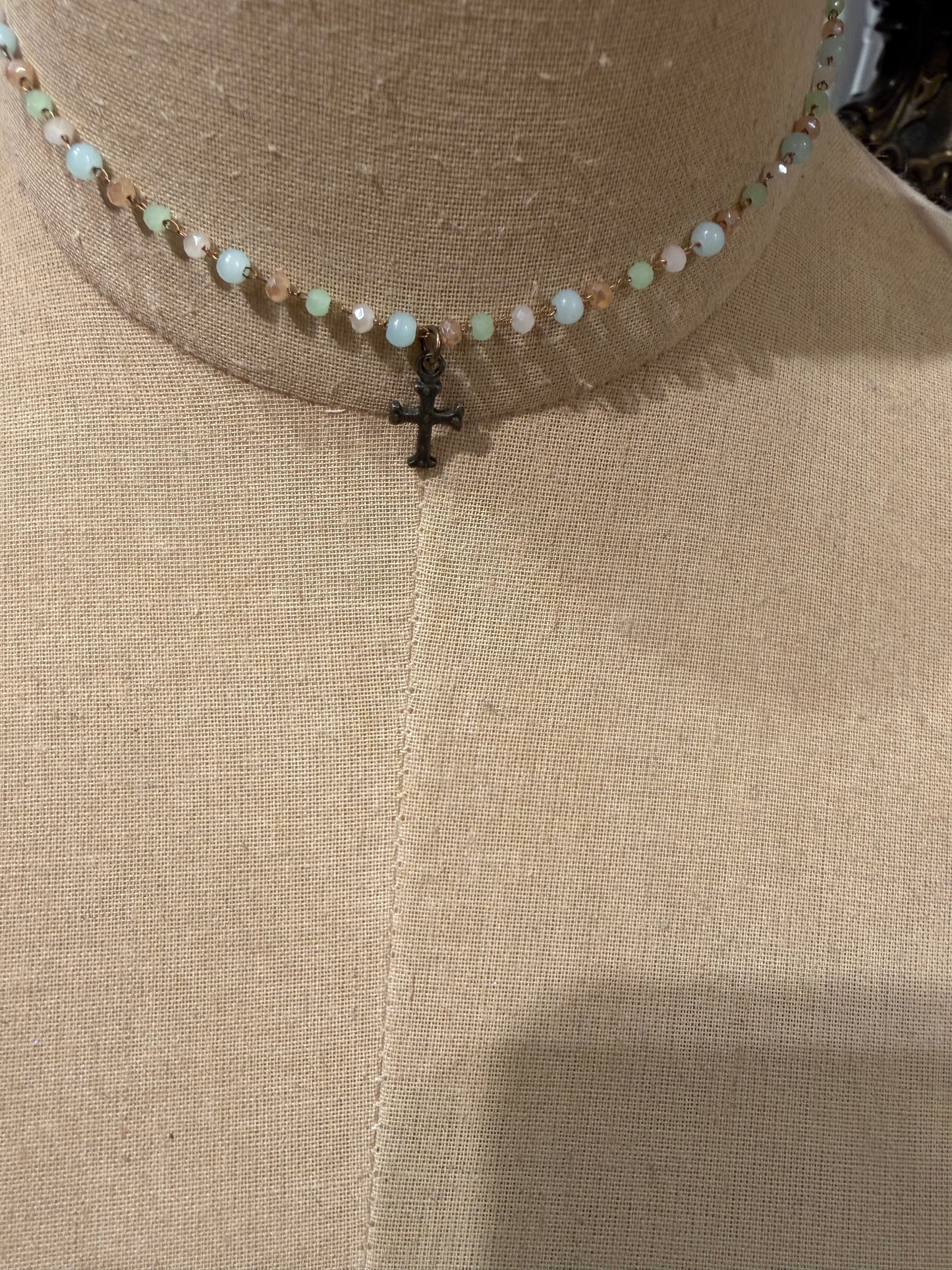 Mini Beaded Pastel Cross Choker