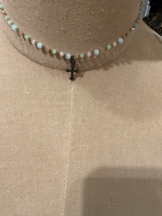 Mini Beaded Pastel Cross Choker