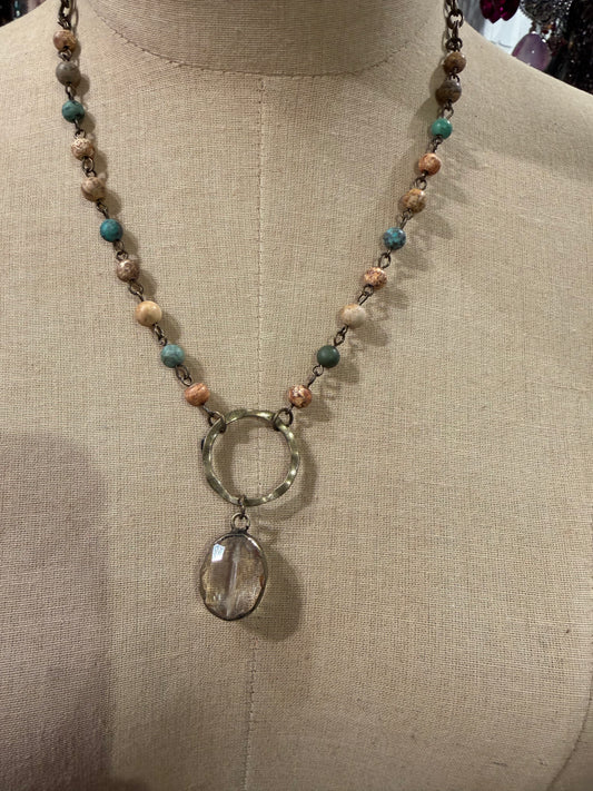 Coastal Beaded Crystal Circle Necklace