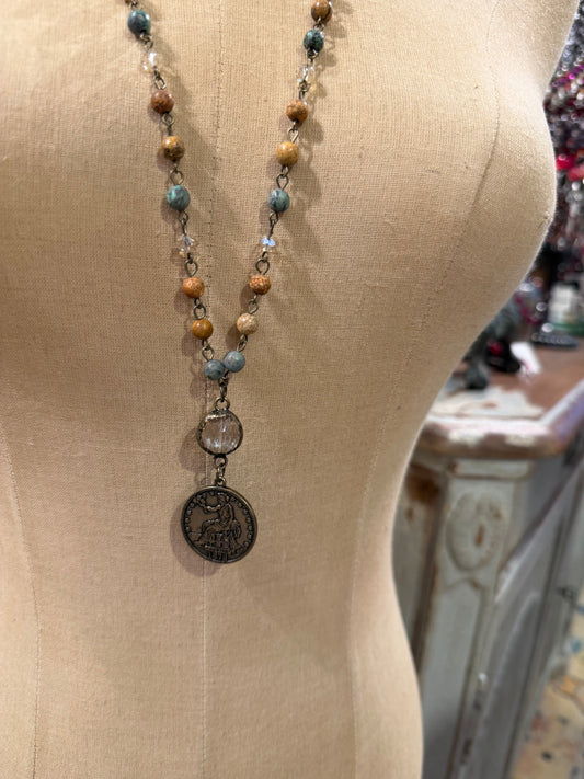 Coin Beaded Crystal Necklace