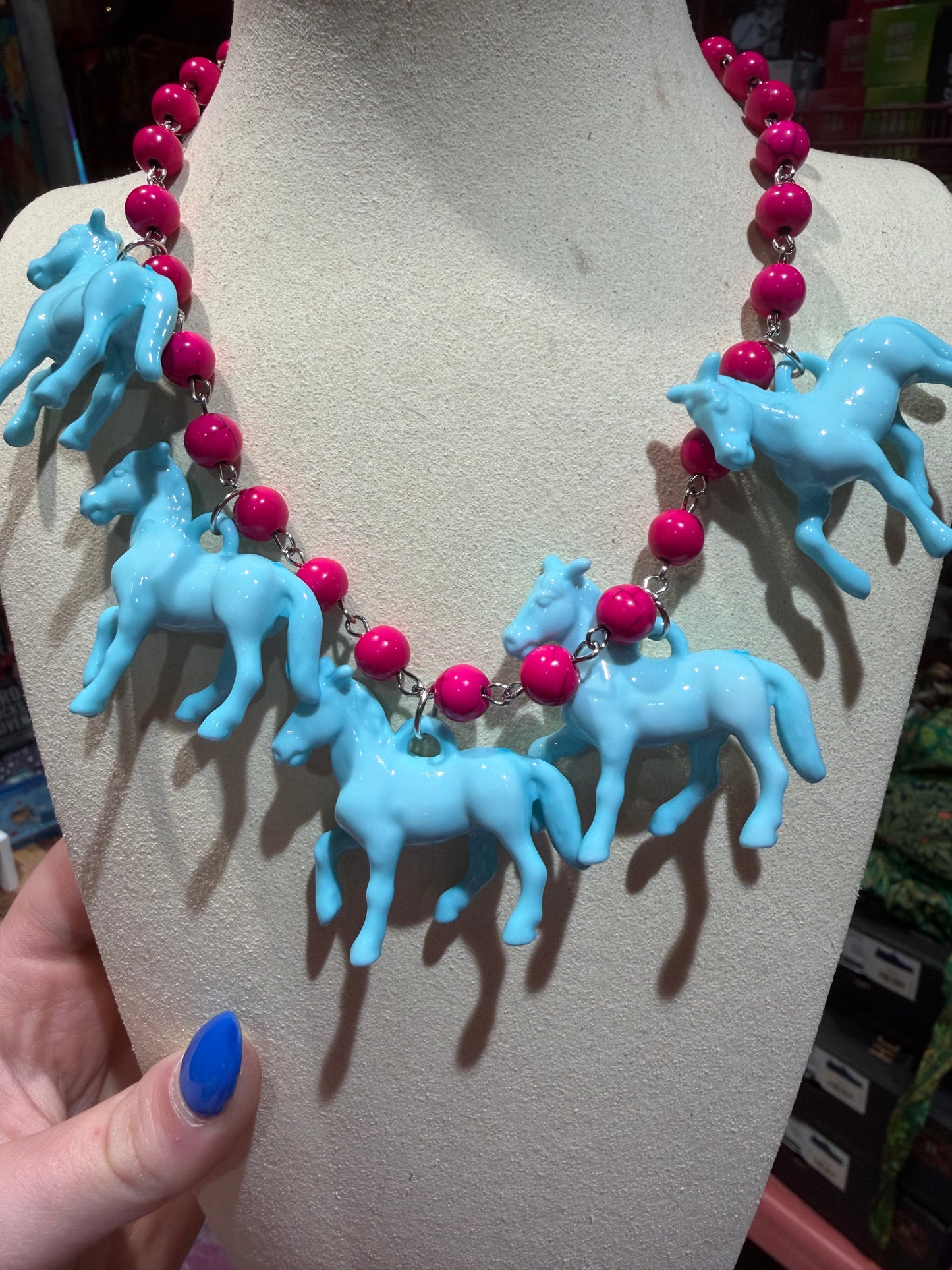 Mini Pink And Light Blue Pony Necklace