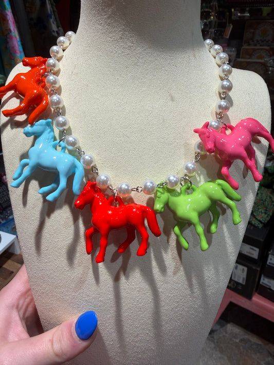 Mini Pearl And Rainbow Pony Necklace