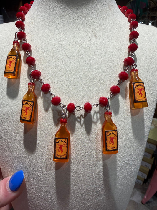 Red Beaded Fire Ball Necklace