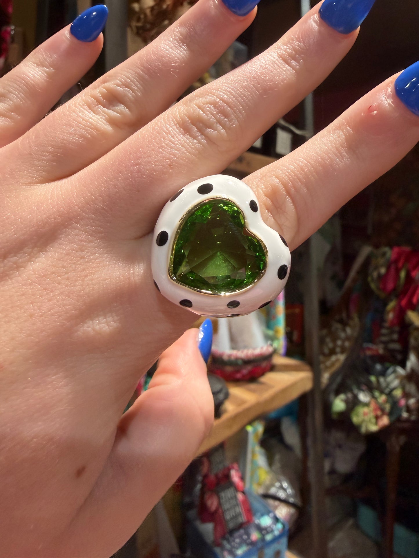Polka Dot Green Heart Ring