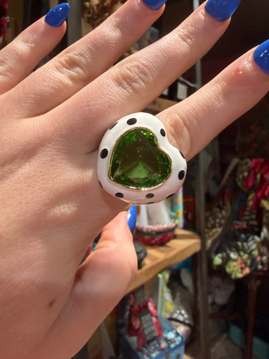 Polka Dot Green Heart Ring
