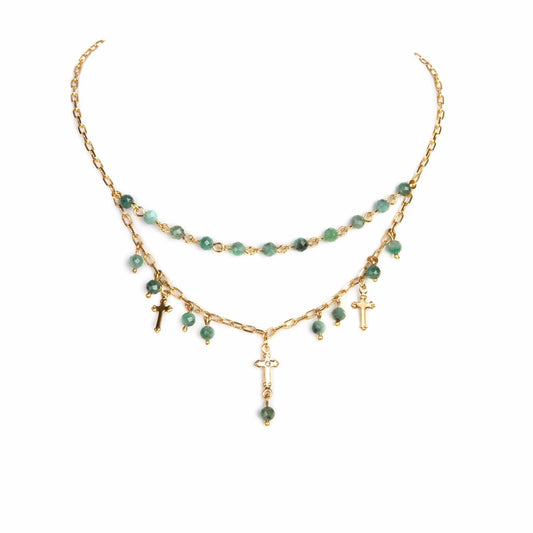 African Turquoise and Gold Esme Cross Necklace