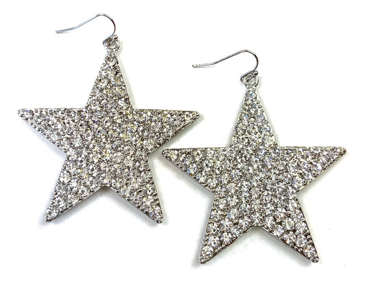 Blinged Star Silver Dangle Earrings