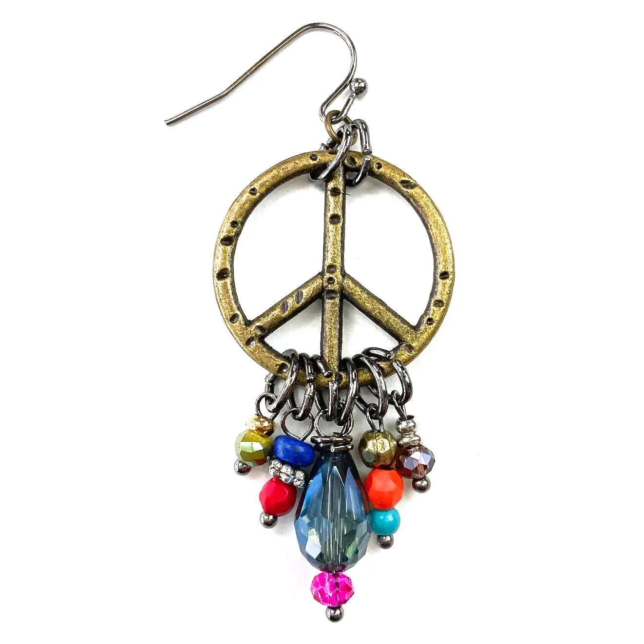 Peace Sign with Beaded Dangles Dangle Earrings