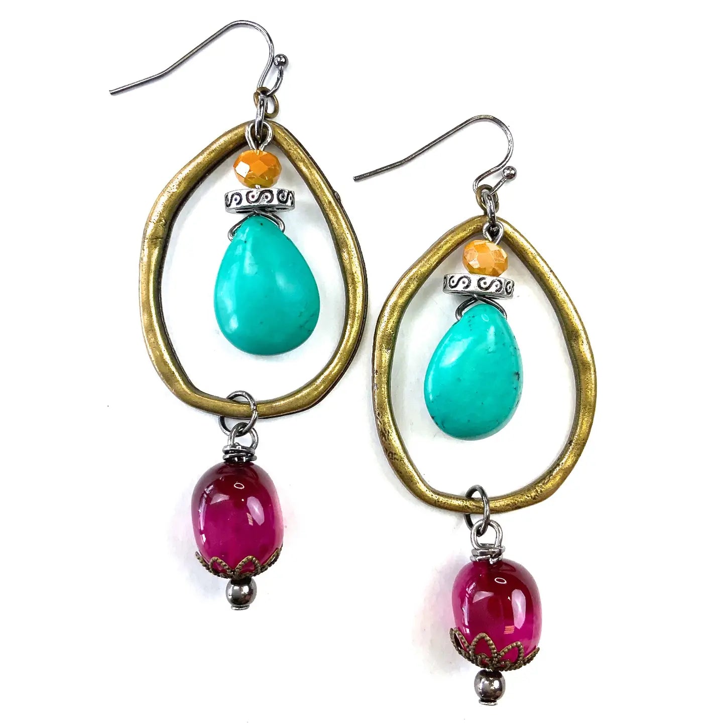 Teardrop with Linears Dangle Earrings
