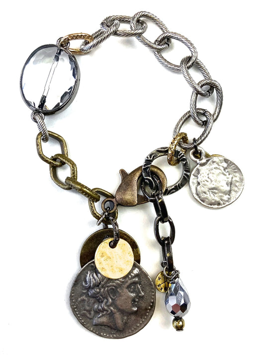 Holy Lands Mixed Chains & Coins W/Lobster Clasp Bracelet