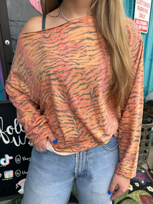 Orange Tiger Print Long Sleeve Shirt