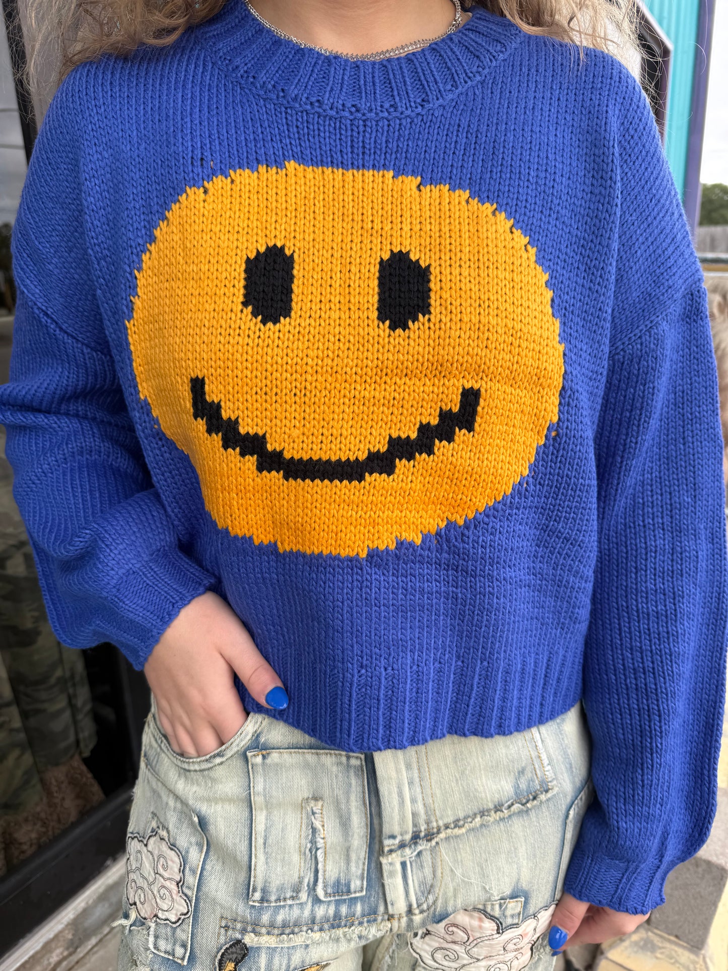 Blue Smile Chunky Knit Sweater