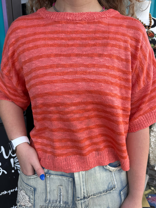 Orange Striped Light weight knit sweater
