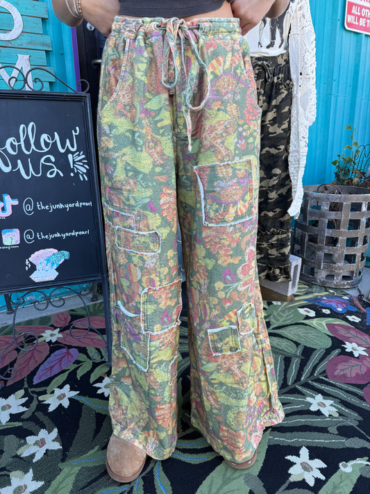 Wide Leg Patchwork Floral Pants