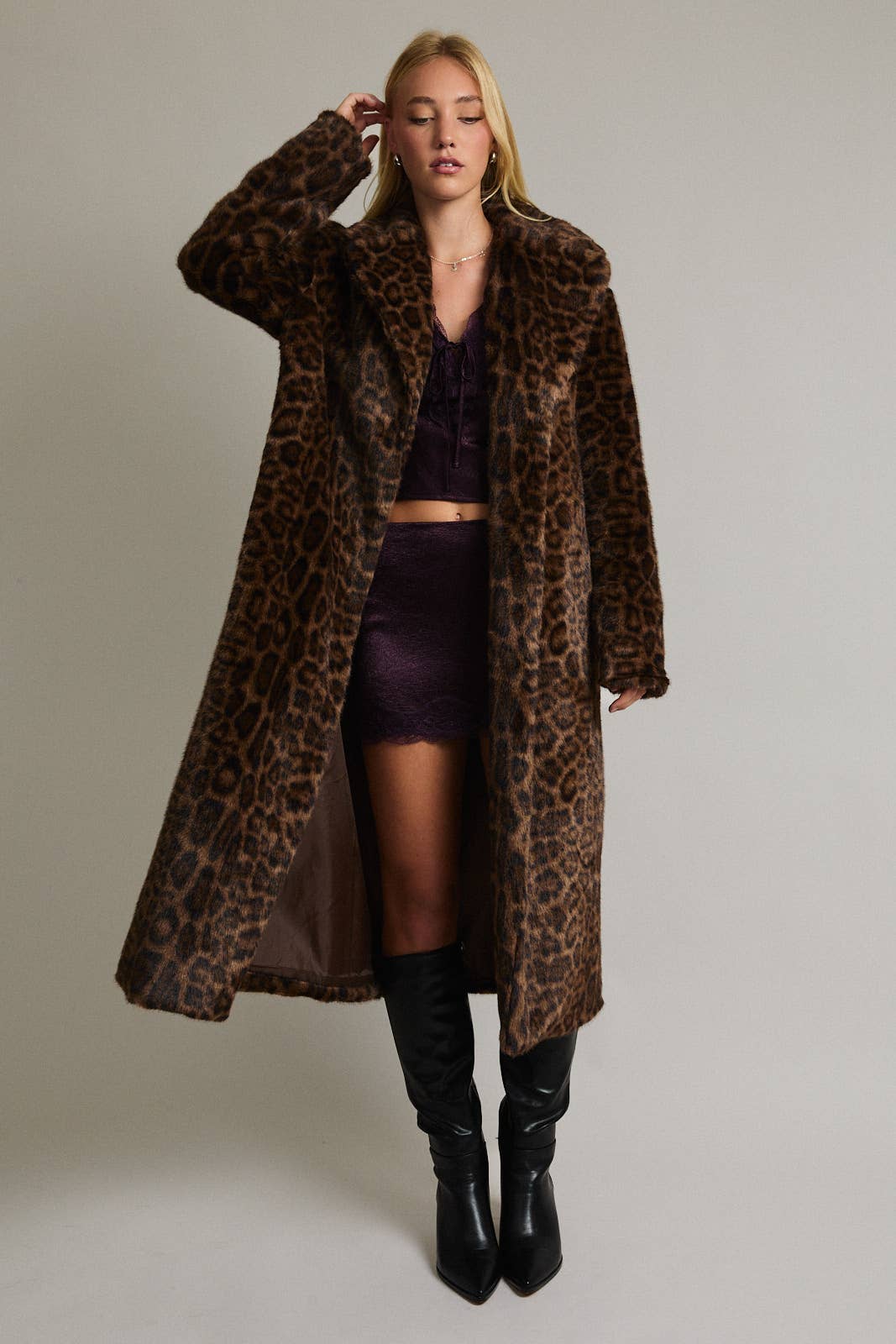 Faux Fur Long Leopard Coat