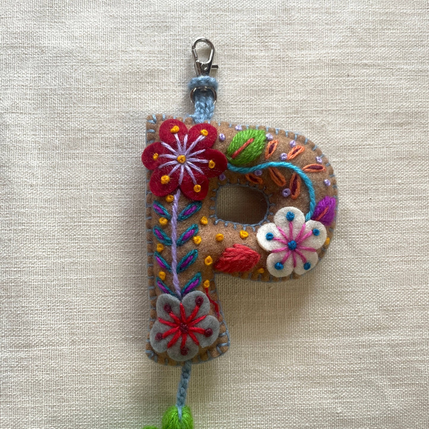 P - Hand Embroidered Keychain