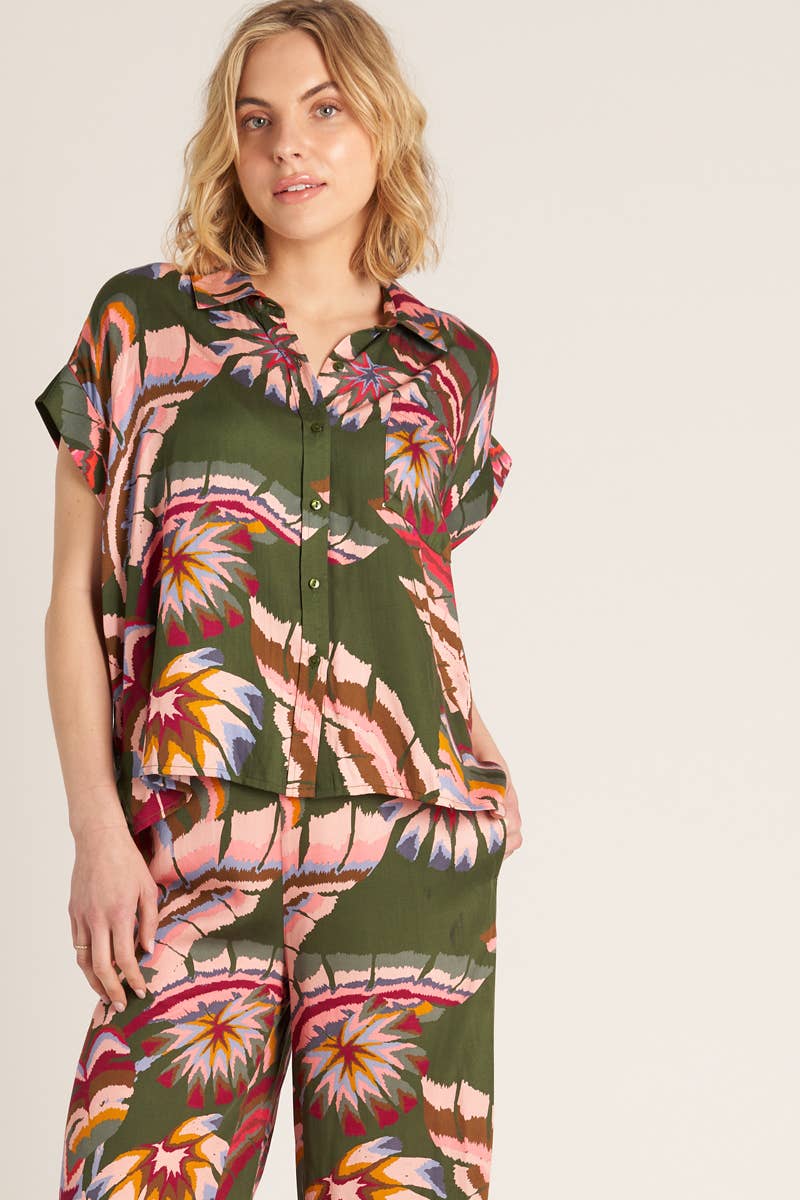 Silky Tropical Short Sleeve Pant Set