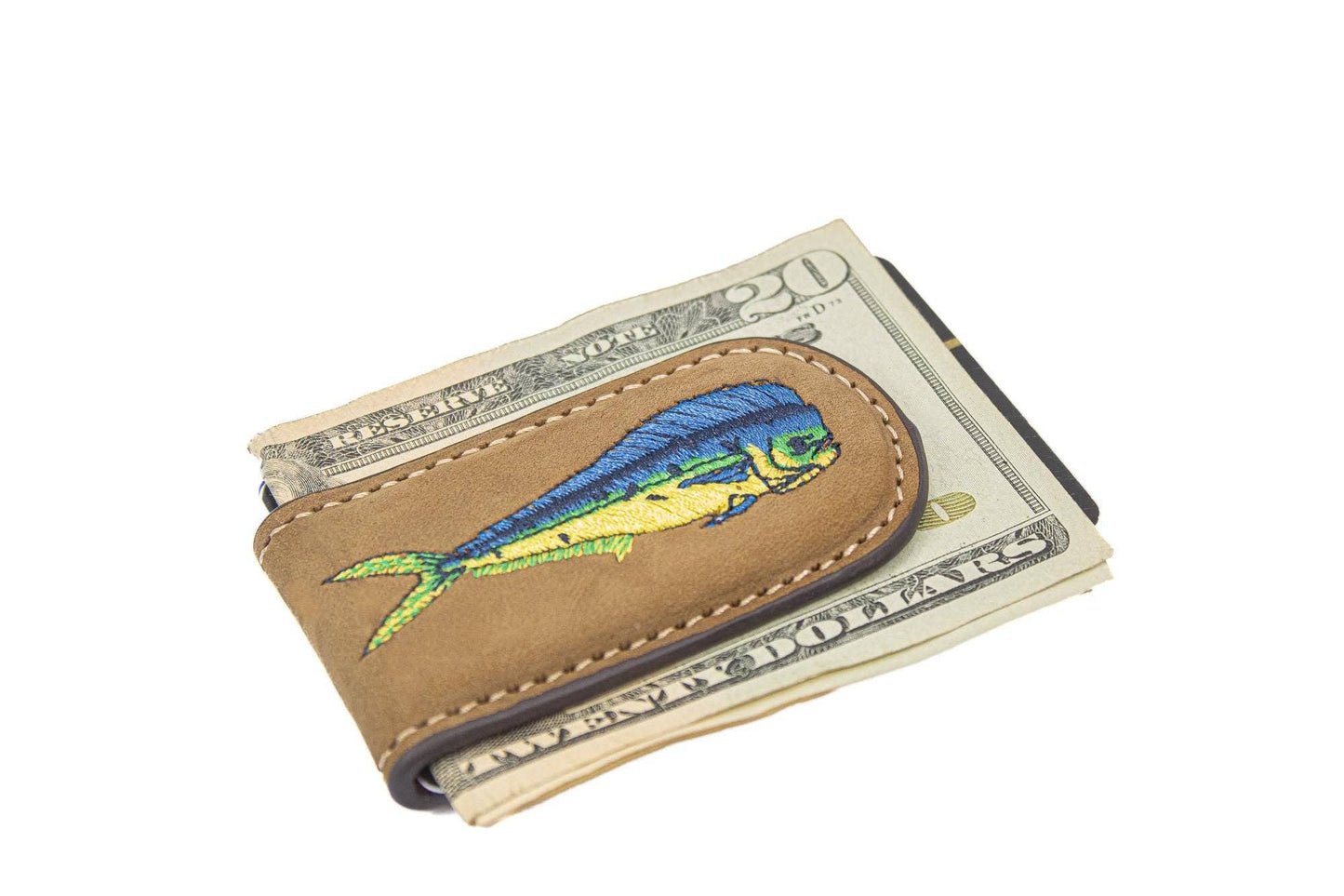 Embroidered Fish Leather Money Clip