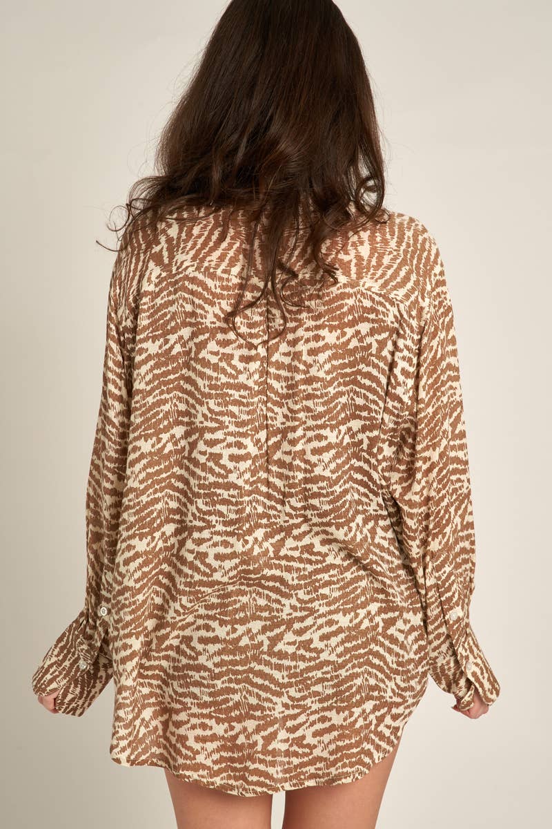 Animal Print Long Sleeve Button Down Shirt