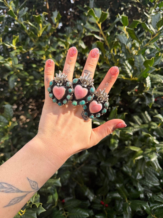 Flaming Heart in Pink Shell & Turquoise Ring