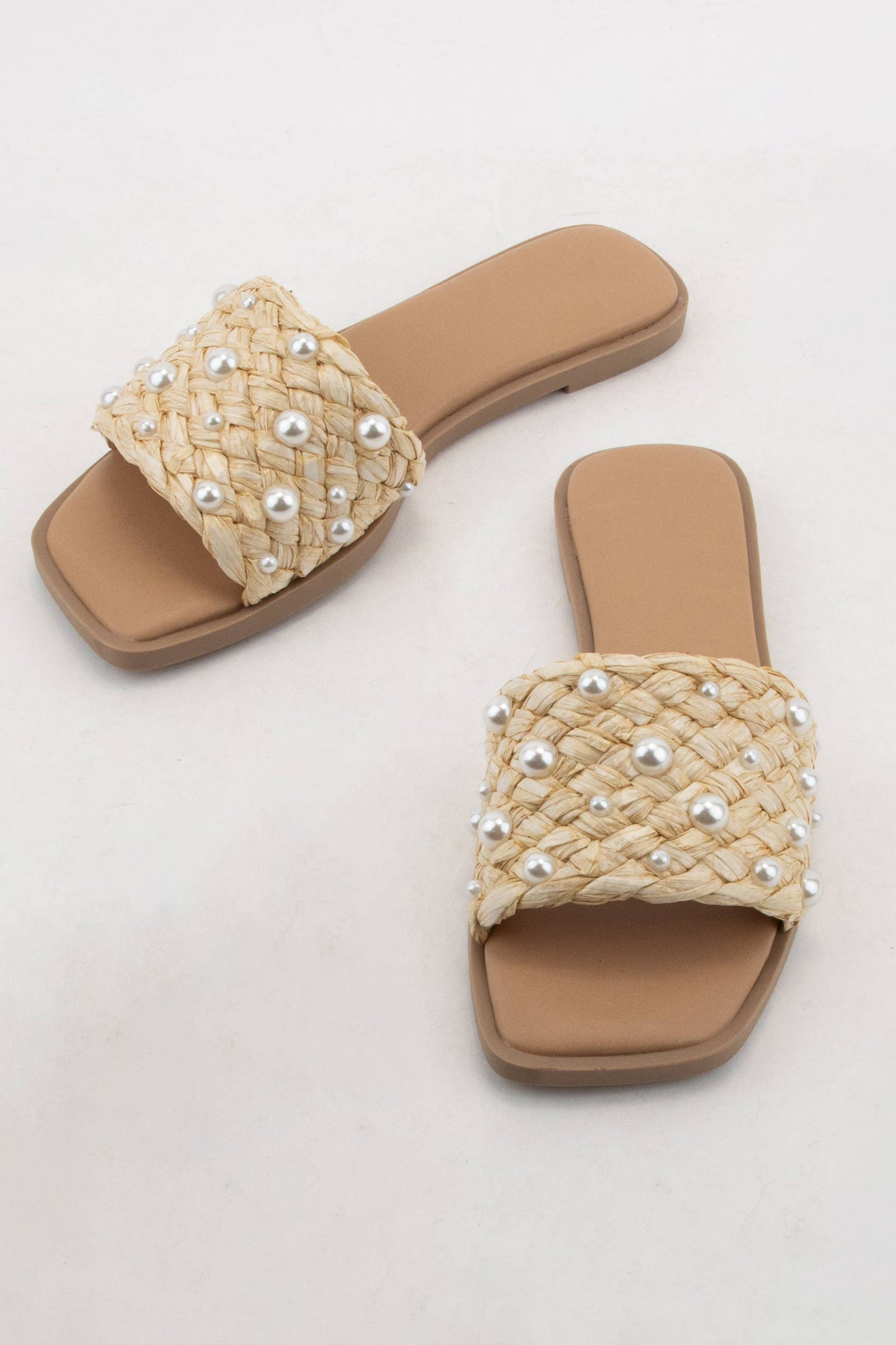 PEARL RAFFIA WOVEN UPPER SLIDE SANDAL