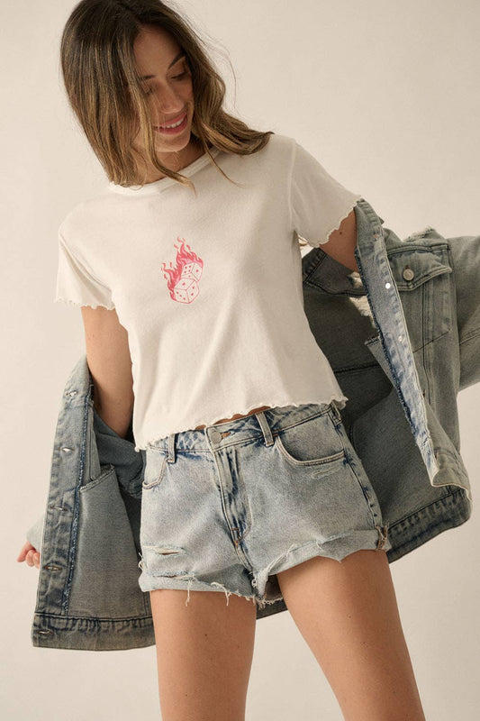 Heart Dice Cropped Lettuce Edge Graphic Baby Tee