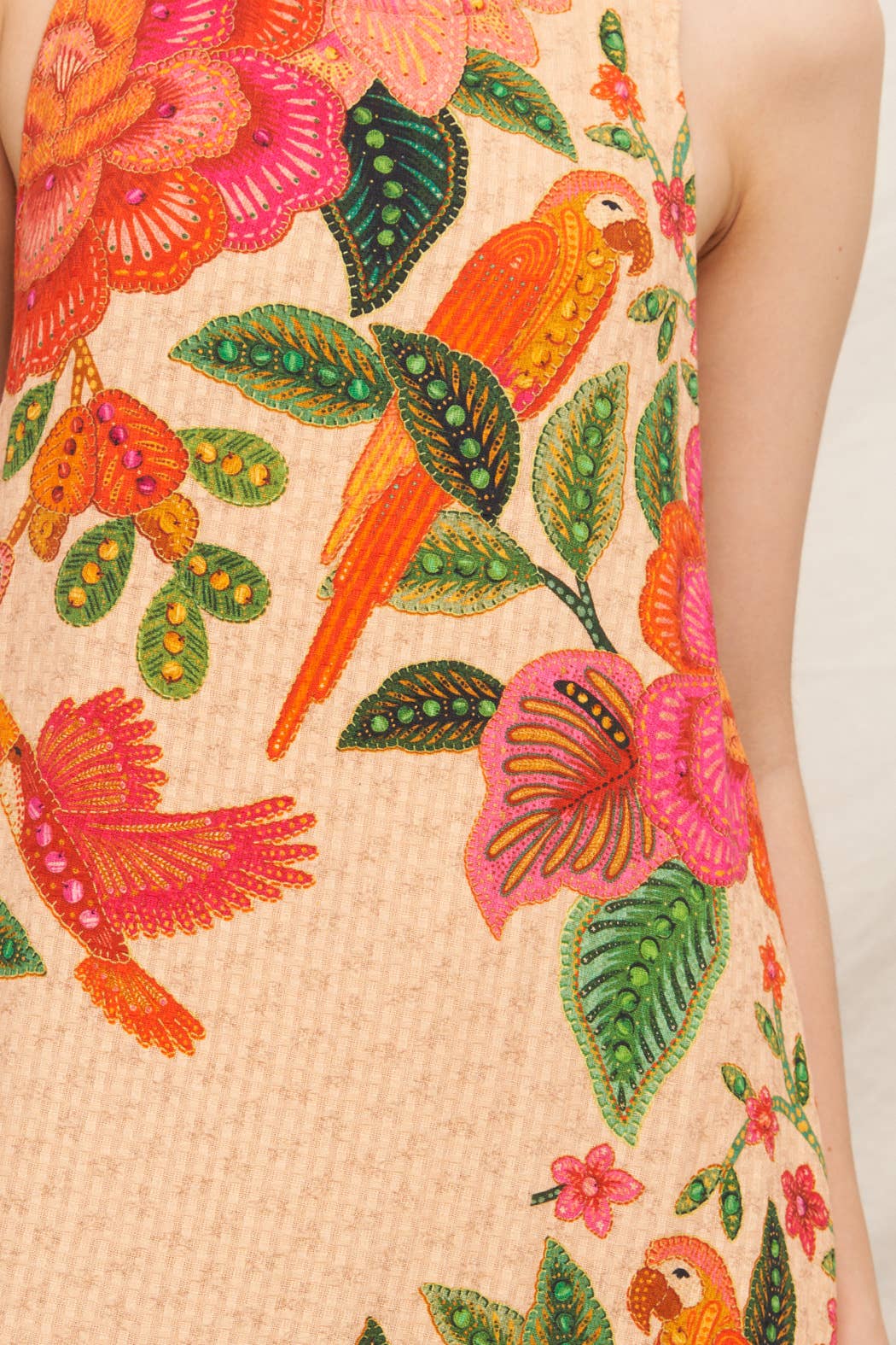 Textured Tropical Print Halter Neck Maxi Dress