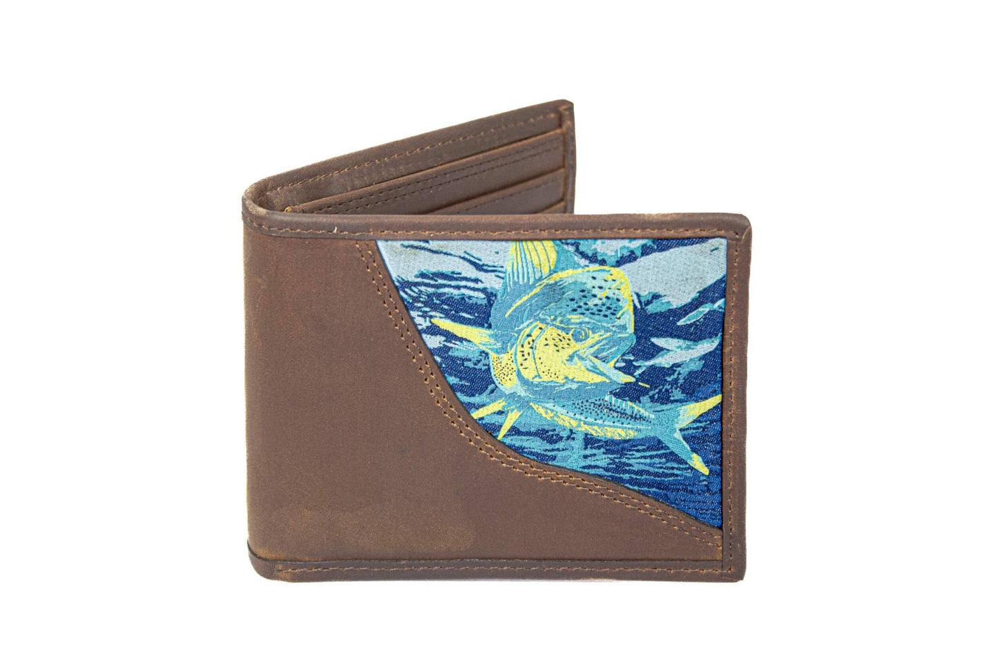 Dolphin Mahi Men's Bifold Woven Patch Leather Wallet.