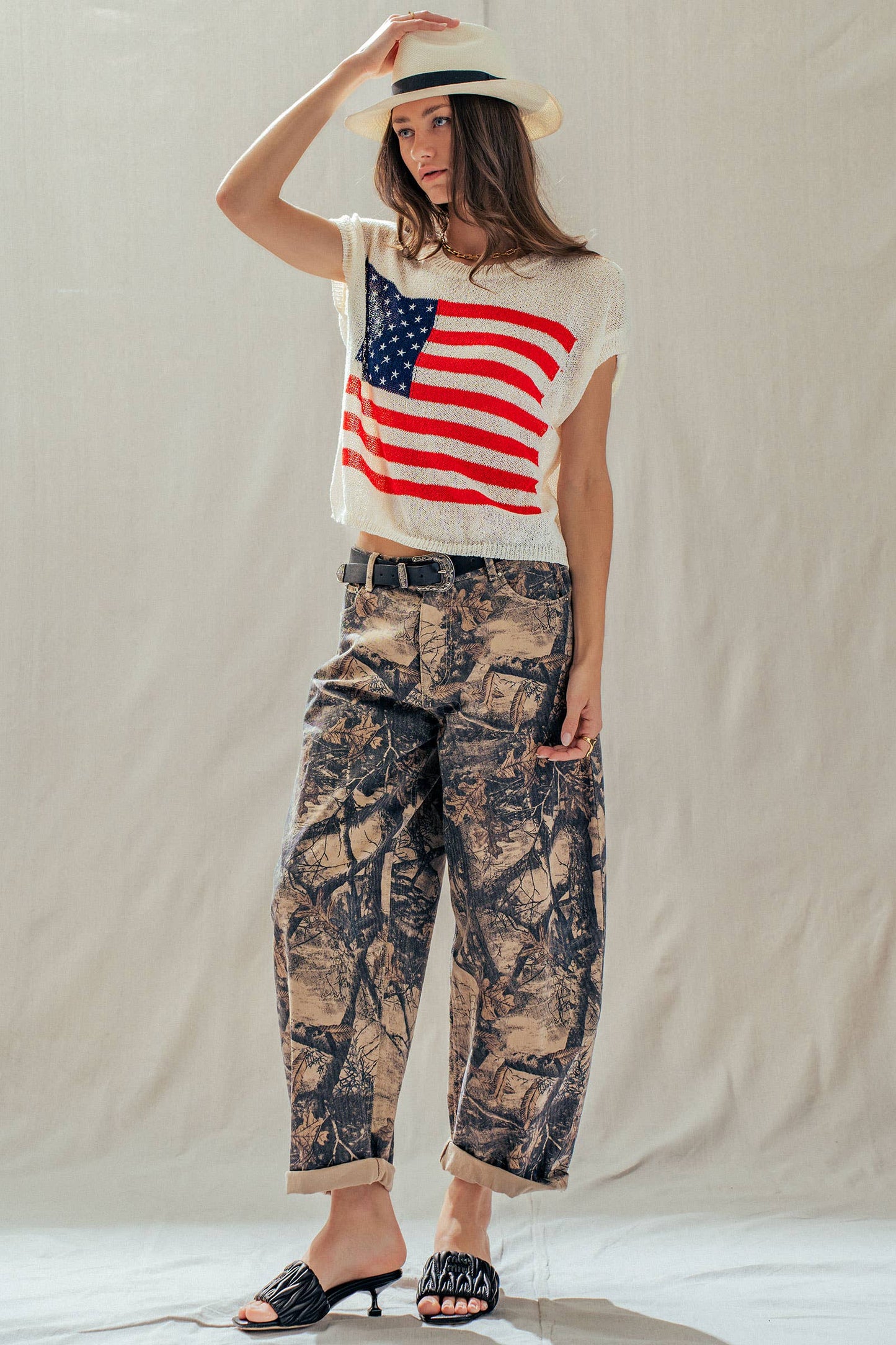 American Flag Graphic Knit Patriotic Top