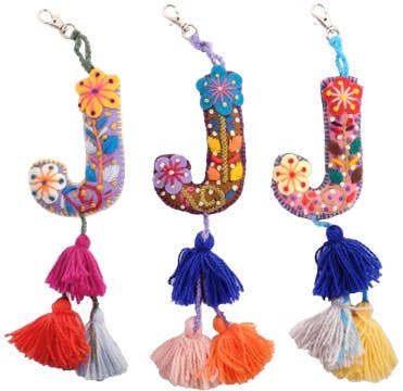 J - Hand Embroidered Keychain