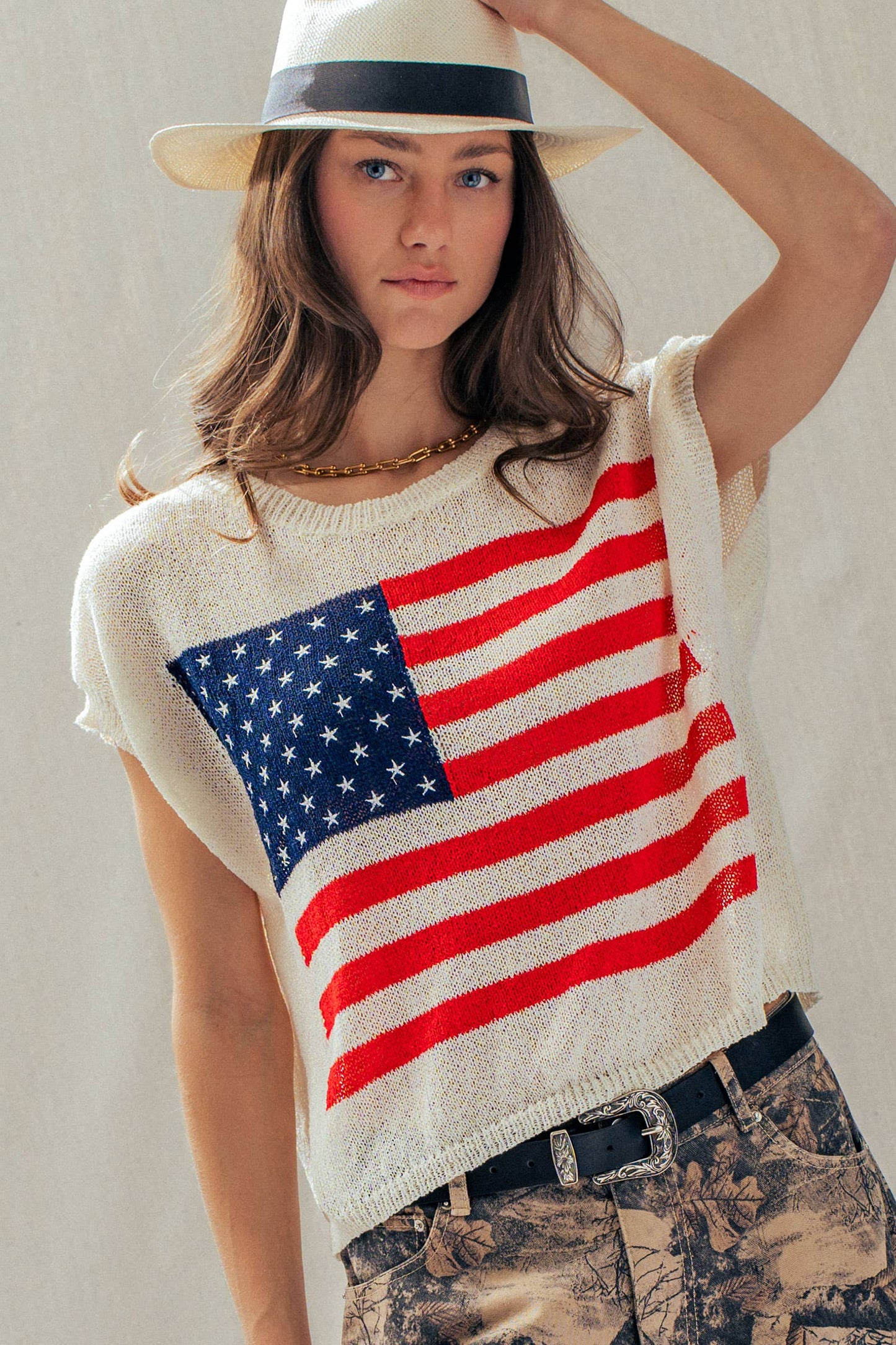 American Flag Graphic Knit Patriotic Top